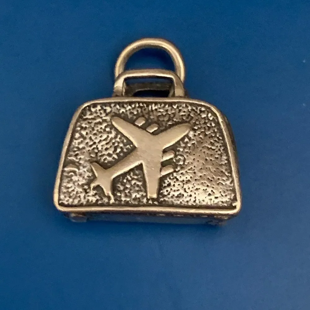 Luggage Sterling Silver Jewelry Charm #travel bag #fly #airplane